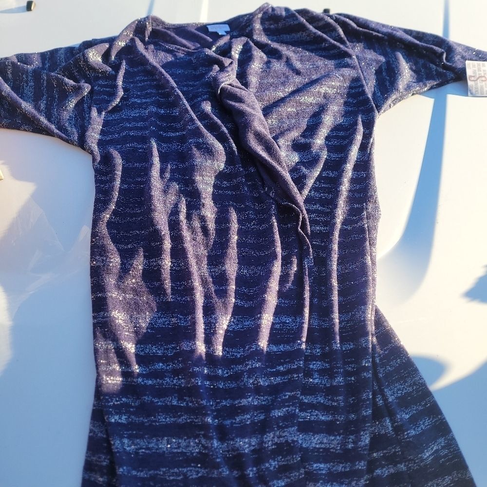 LuLaRoe Shirley Women's Kimono Size Small Solid Dark Blue/Horizontal Stripes NWT